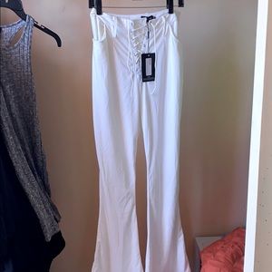 White lace up trousers